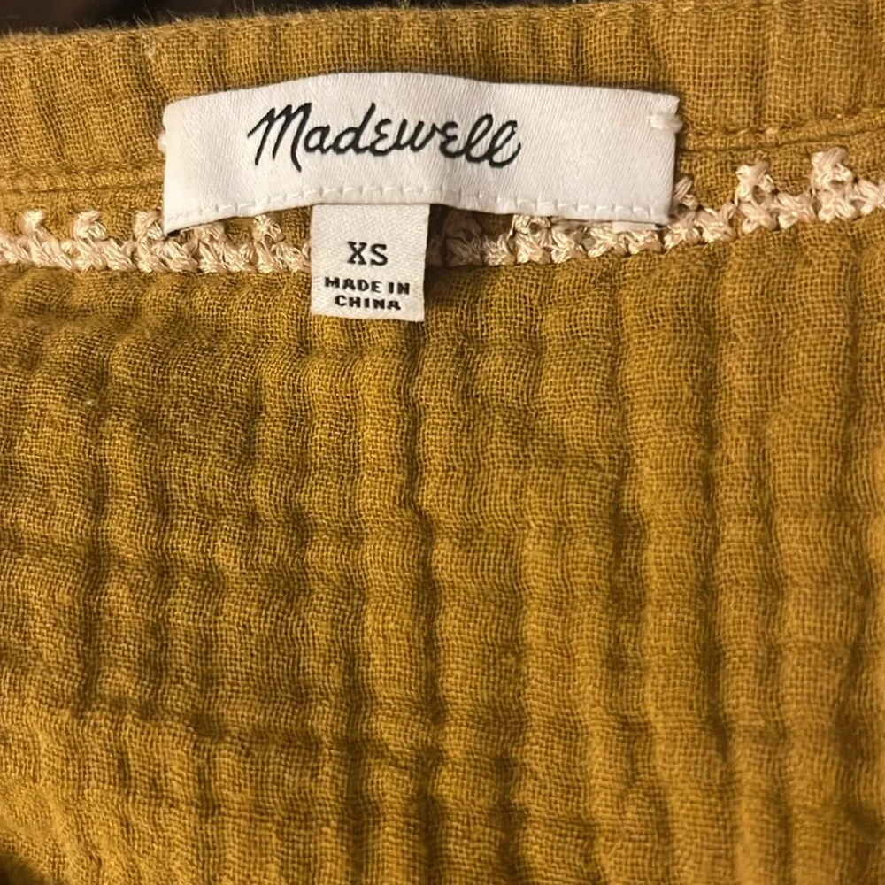 Madewell Embroidered Lightspun Long Puff Sleeves Covered Buttons Boho Top XS